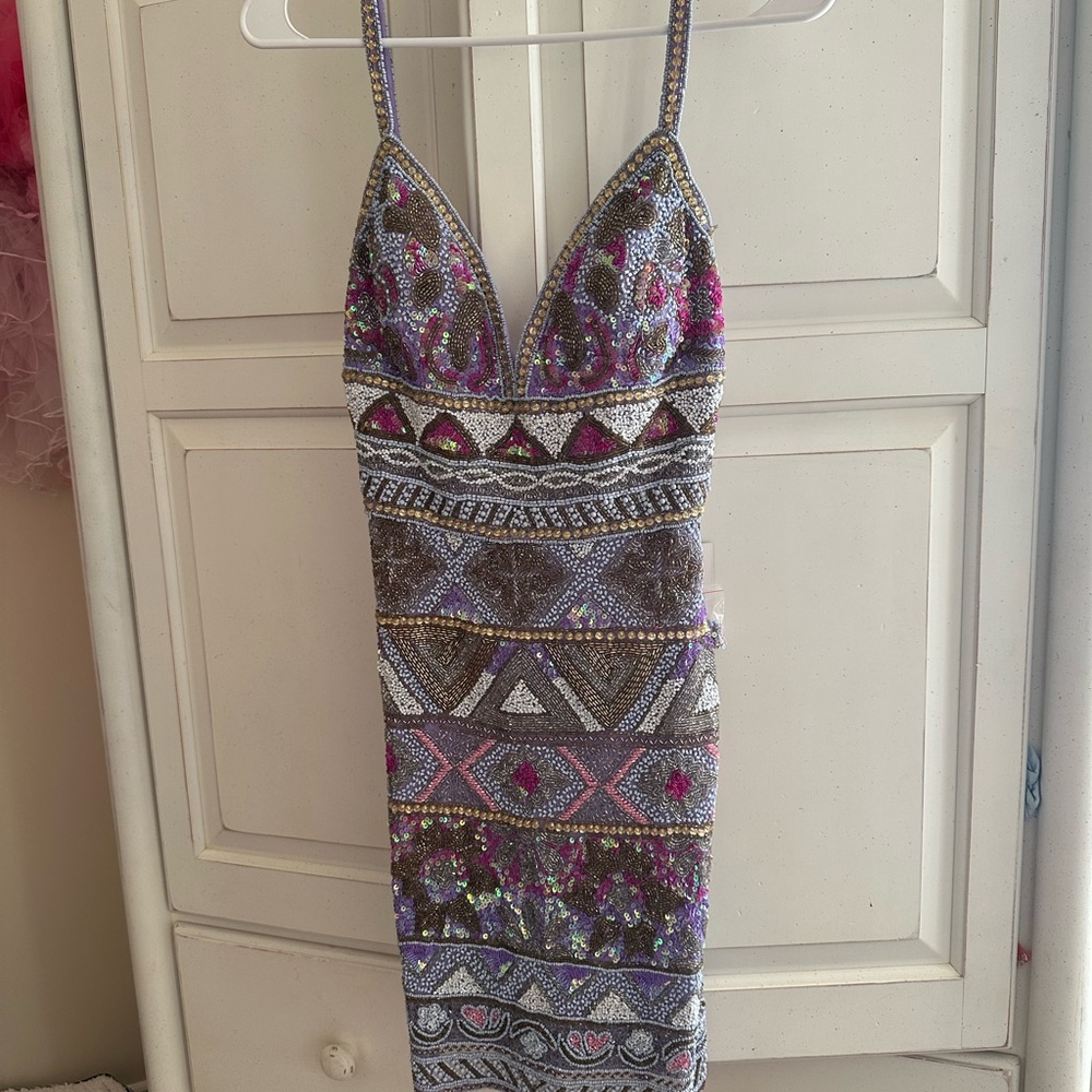 Jovani Purple and Pink Sequin Embellished Bodycon Mini Dress